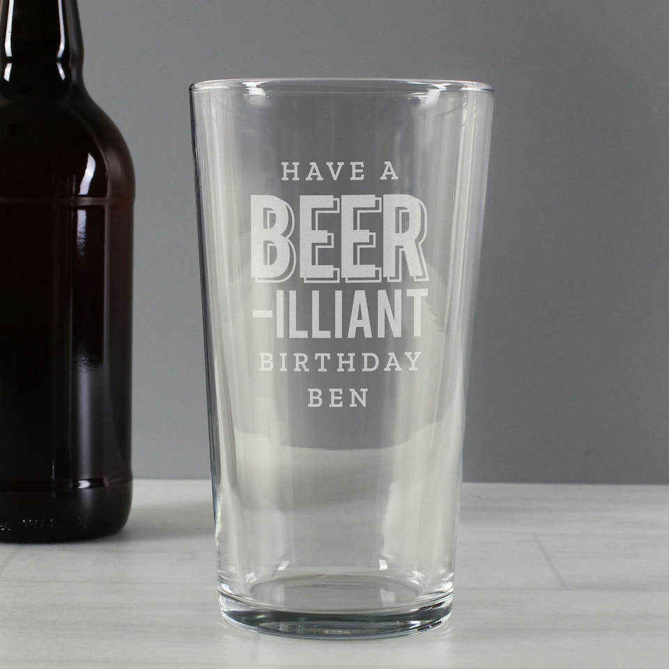 image 1 of Personalised Beer-Illiant Birthday Pint Glass Clear