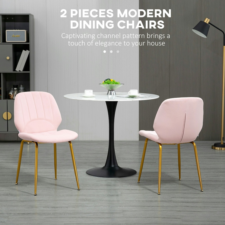 image 1 of HOMCOM Modern Dining Chairs Set of 2 with Padded Seat and Steel Legs, Pink