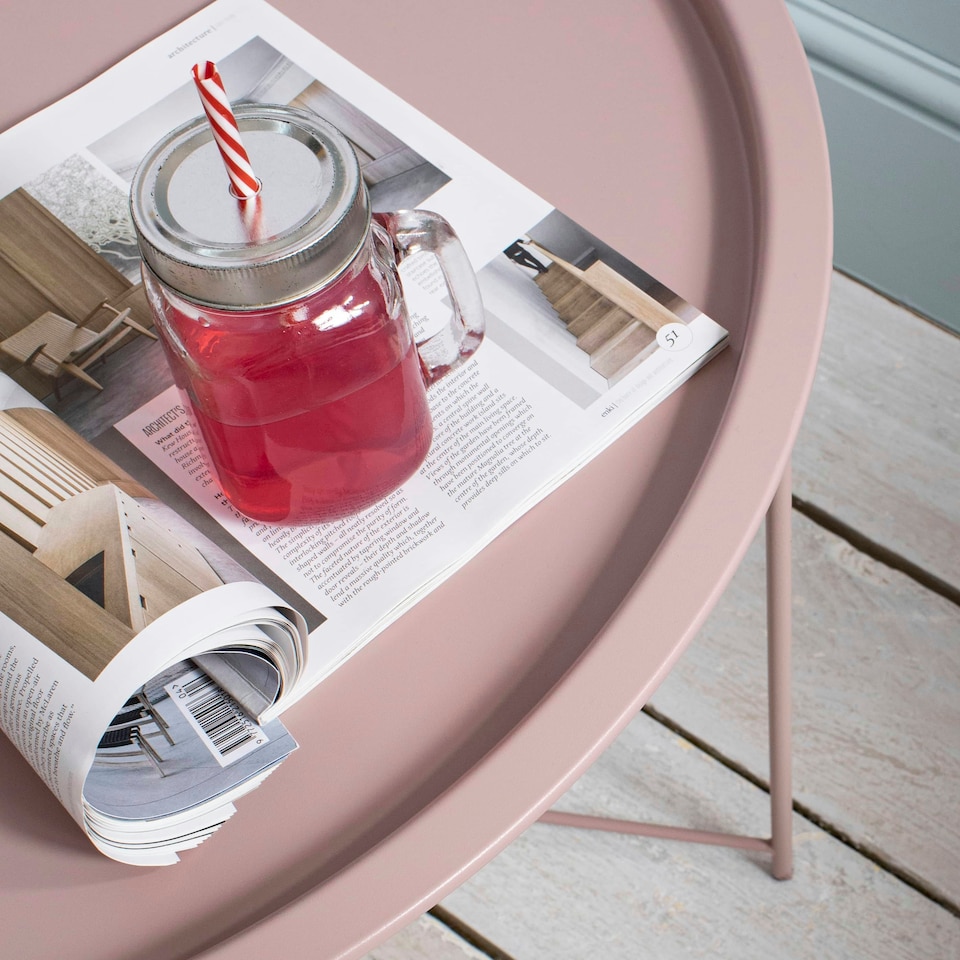 image 1 of Bjarni Coffee Table Metal Side Table in Blush Pink Black