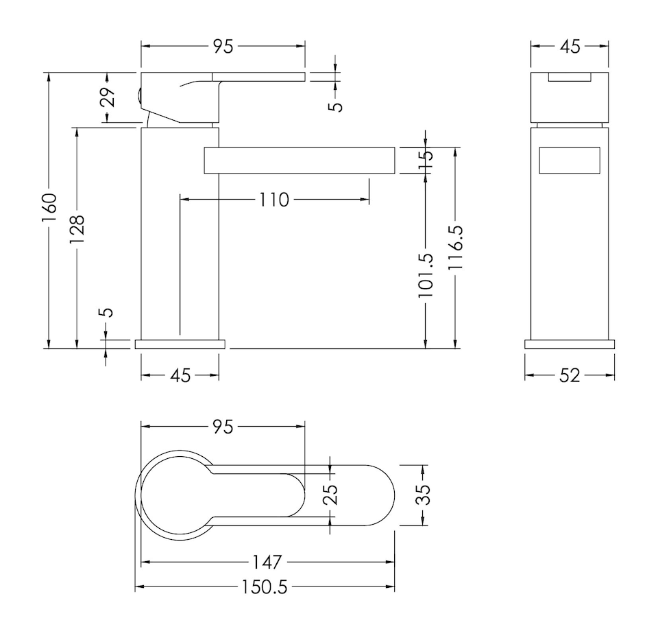 image 1 of Balterley Pride Round Mono Basin Mixer Tap & Push Button Waste | Silver | Brushed Pewter | 1