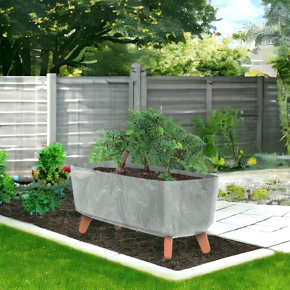 image 1 of 400mm Gracia Rectangle Case Flower Pot | Grey | 1