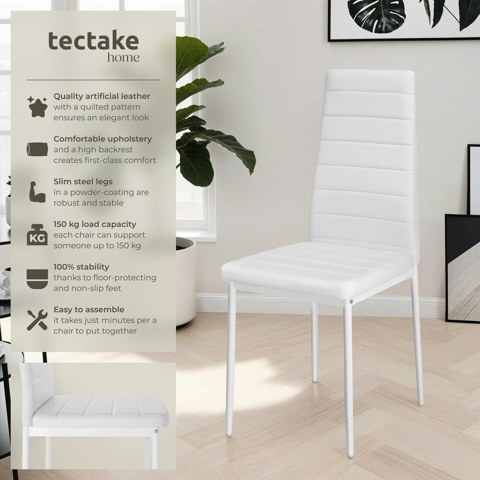 image 1 of Dining Chairs - high backrest, padded, synthetic leather  - Set of 8 White
