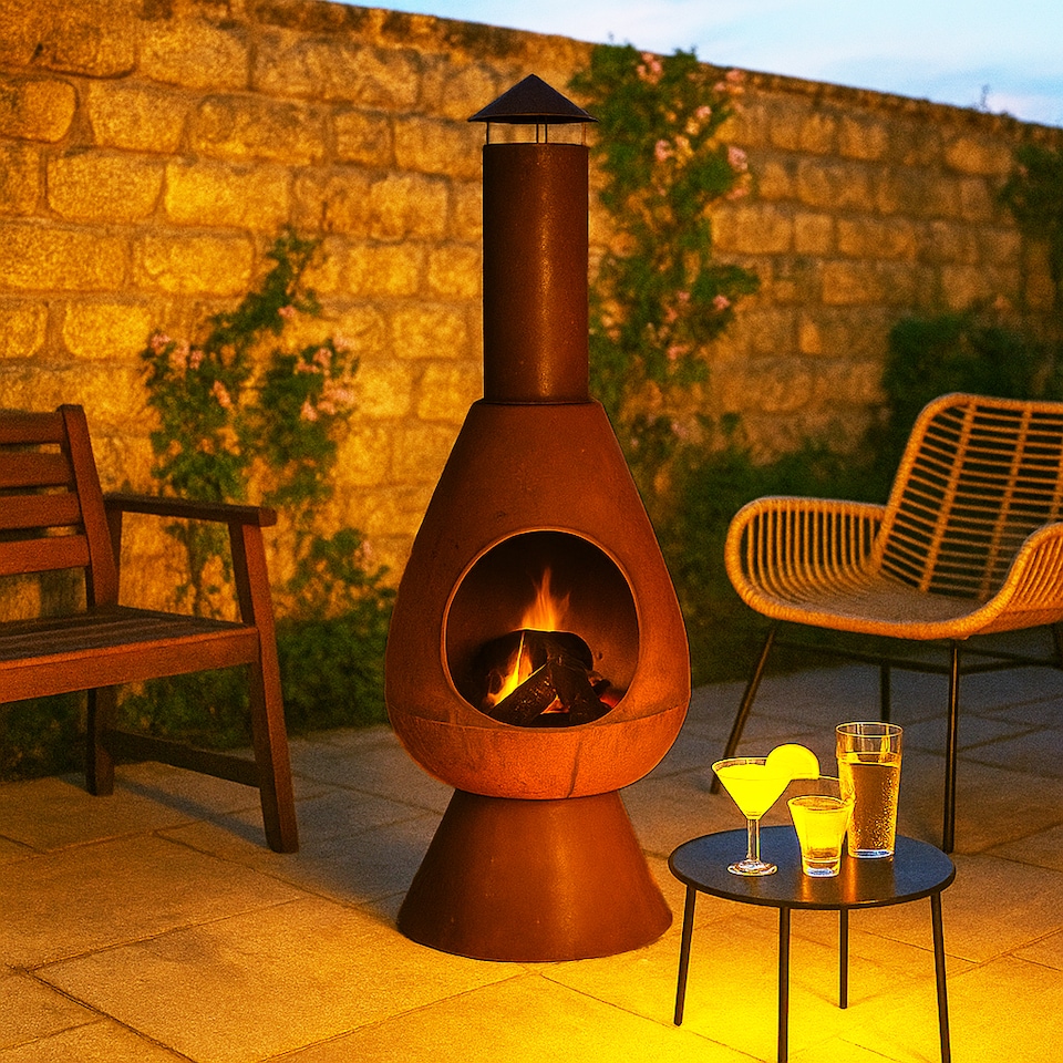 image 1 of JSH Outdoor Fire Chiminea 110cm Log Burner Patio & Garden Heater Easy-Assemble Lightweight Wood Burner - Black or Rust | Black