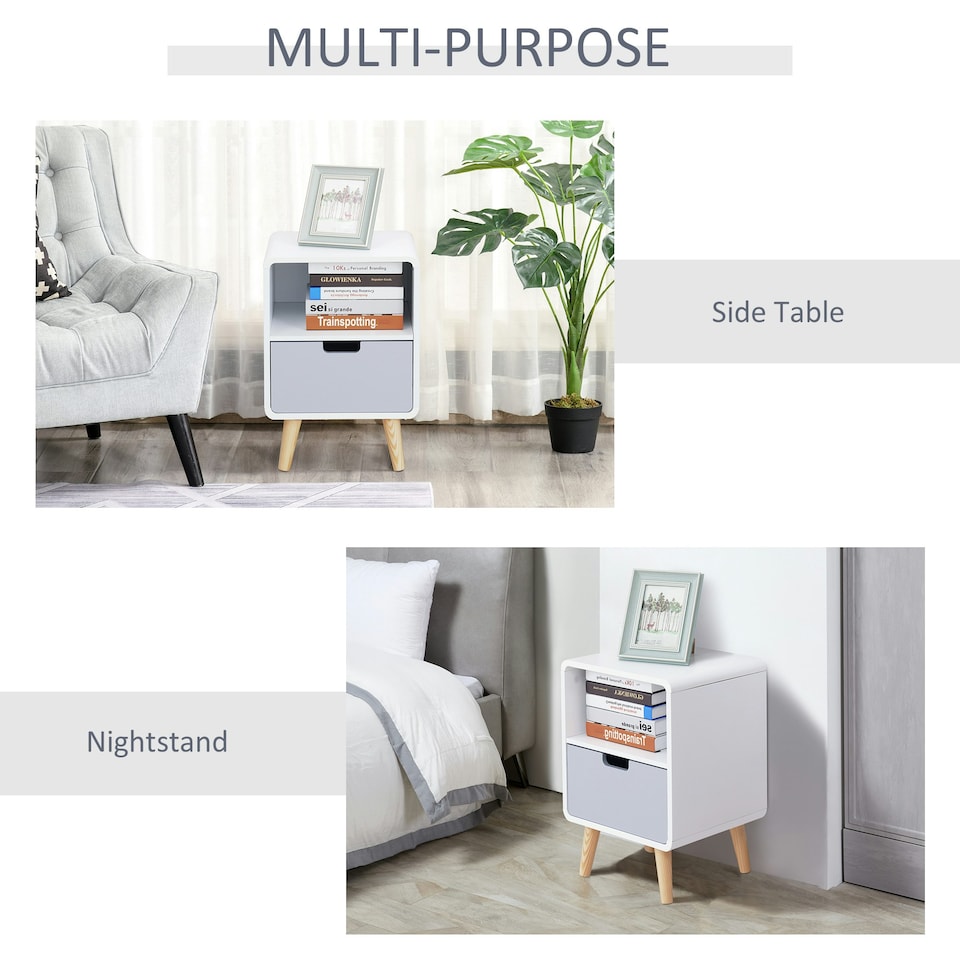 image 1 of HOMCOM Nordic Style Bedside Table End Table Nightstand With Drawer