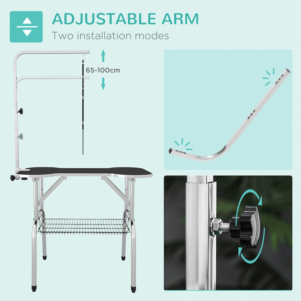 image 1 of PawHut Pet Foldable Grooming Table w/ Adjustable Arm Non-Slip Tabletop Leash