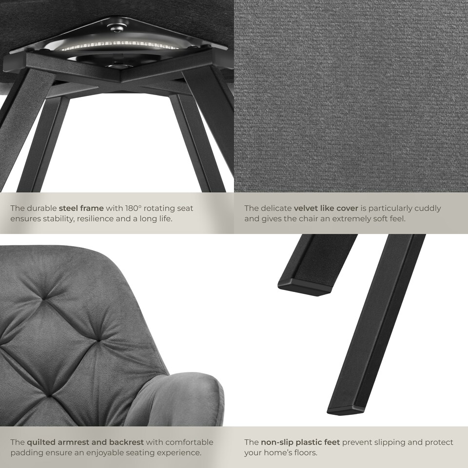 image 1 of Armchair Lucia - padded, quilted pattern, 180 degree swivel chair | Grey | anthracite | 6