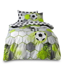 VELVETIO Football Stamp Duvet Cover Set Easy Care Polycotton Kids Beddings Grey | Single