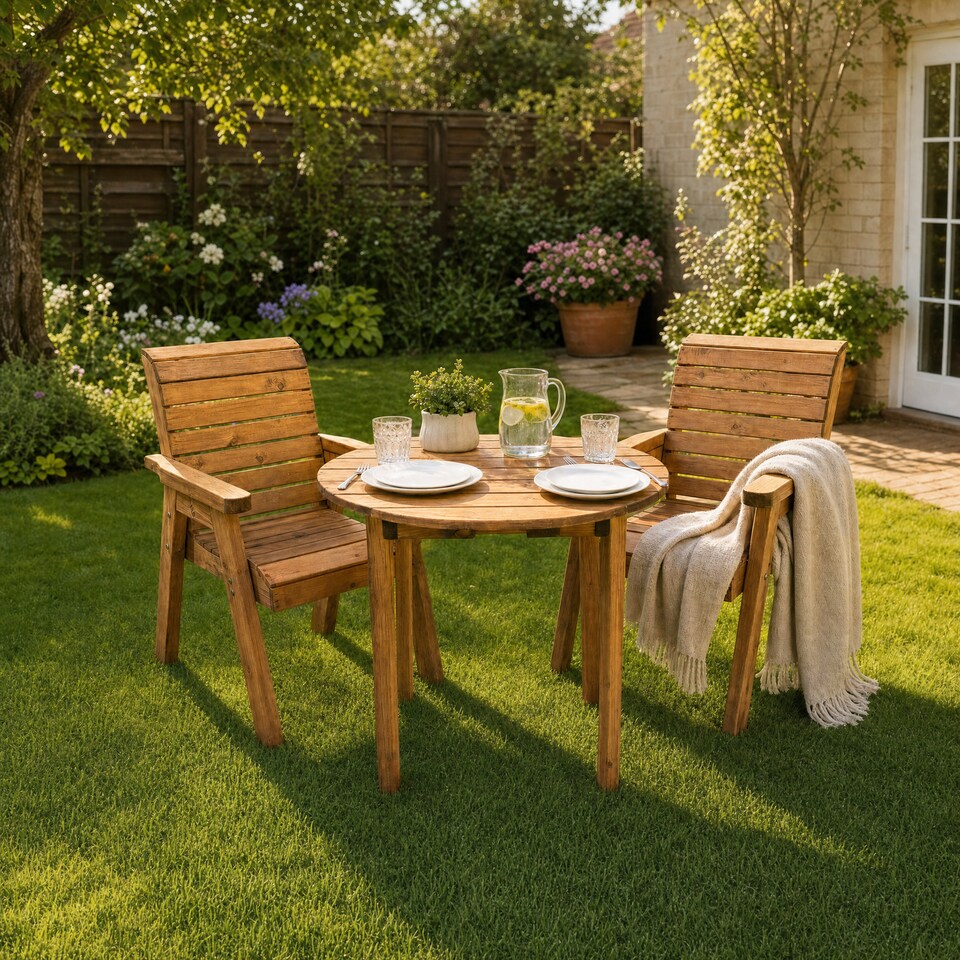 image 1 of Thatcham Two Seater Outdoor Dinner Set - Timber - L100 x W220 x H98 cm - Fully Assembled