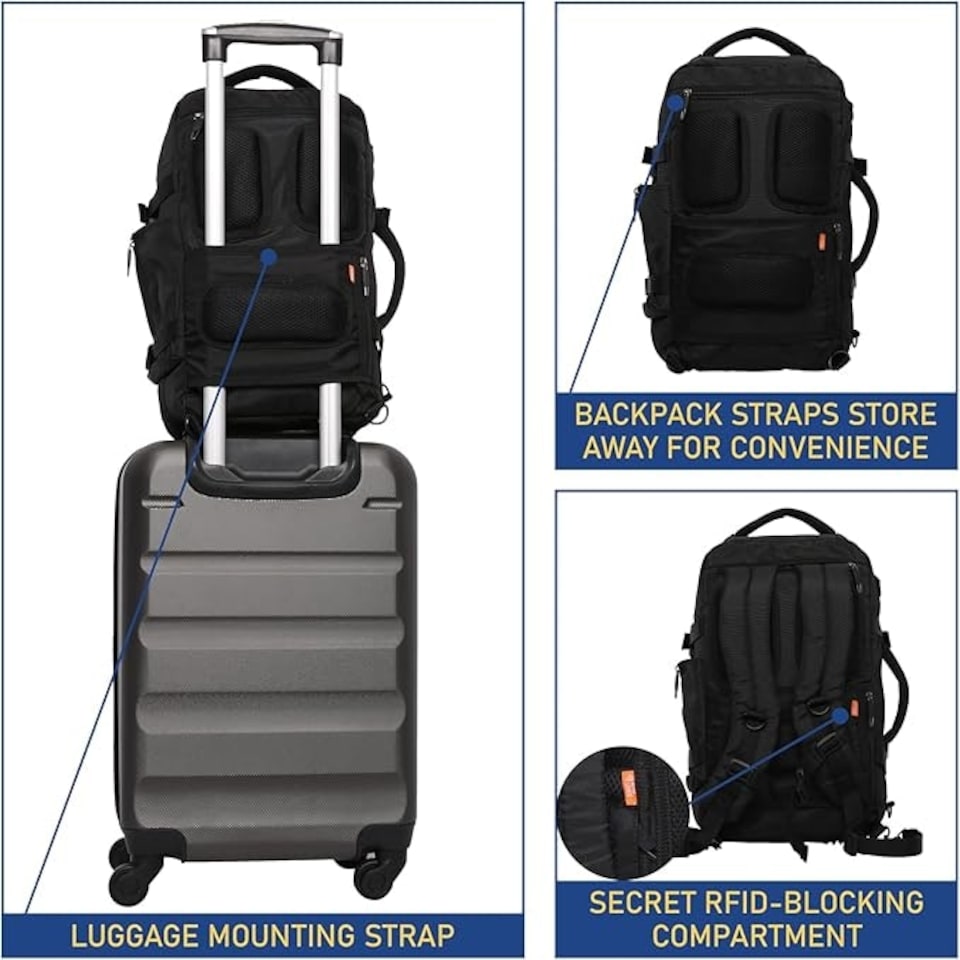 image 1 of Aerolite Ryanair 40x20x25 Maximum Size Hand Cabin Luggage Travel Carry On Holdall Lightweight Shoulder Bag Backpack Flight Bag with YKK Zippers 5 Year Warranty Black