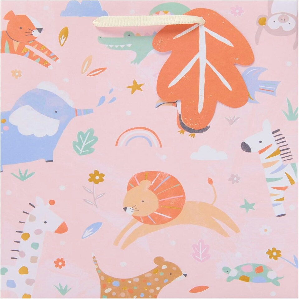 image 1 of Cute Animals Design Medium Gift Bag for Baby Girl Multi