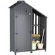 image 1 of Outsunny Wooden Garden Storage Shed with 3 Shelves, Outdoor Garden Tool Storage Cabinet with Tilt Roof, Firewood Rack Log Carrier, 129 x 51.5 x 180cm, Grey