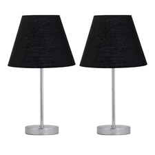 Set of 2 Chrome Stick Table Lamps with Black Fabric Shades Chrome | Black