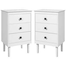 HOMCOM Bedside Table Set of 2, Bedside Cabinet with 3 Drawers, Modern Sofa Side Table, Nightstand for Bedroom, 40x30x64cm, White