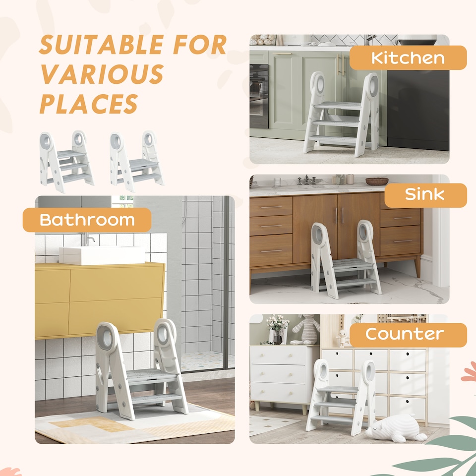 image 1 of AIYAPLAY Toddler Step Stool with Handle, Foldable & Adjustable, Non-Slip | Grey