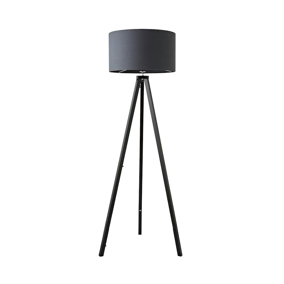 image 1 of ValueLights Barbro Black Tripod Floor Lamp Charcoal Shade Grey