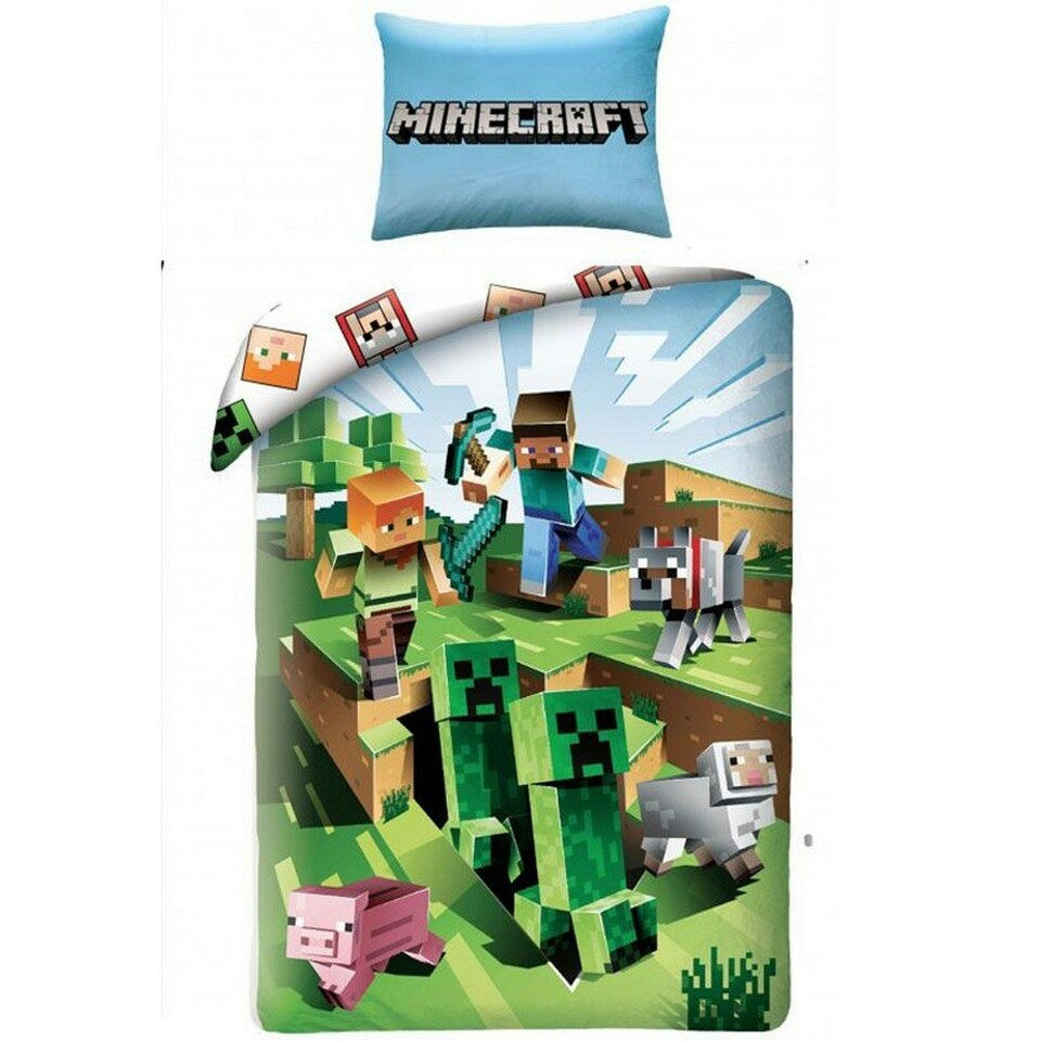 Minecraft Battle Duvet Cover Set - Green/White/Blue - Single