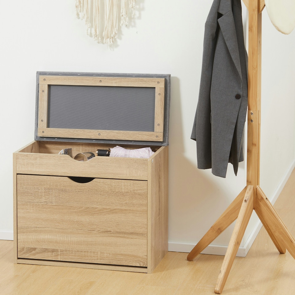 image 1 of HOMCOM Entryway Shoe Bench with Cushion Storage Cabinet for Living Room Natural Yellow