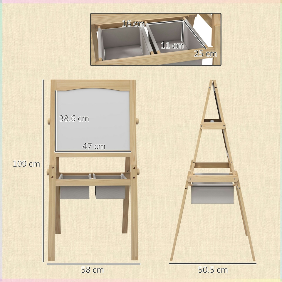 image 1 of AIYAPLAY 3 in 1 Kids Easel with Paper Roll, Storage Baskets - Natural