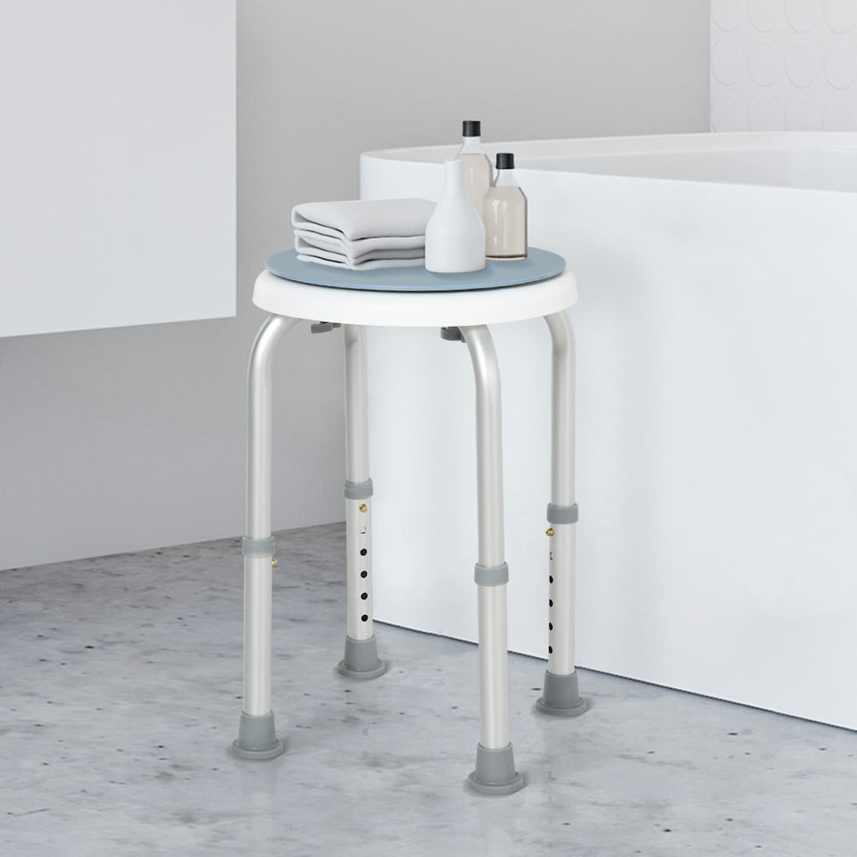 image 1 of HOMCOM 360 Degree Swivel Shower Stool w/ Non-Slip Feet for Disabled Blue