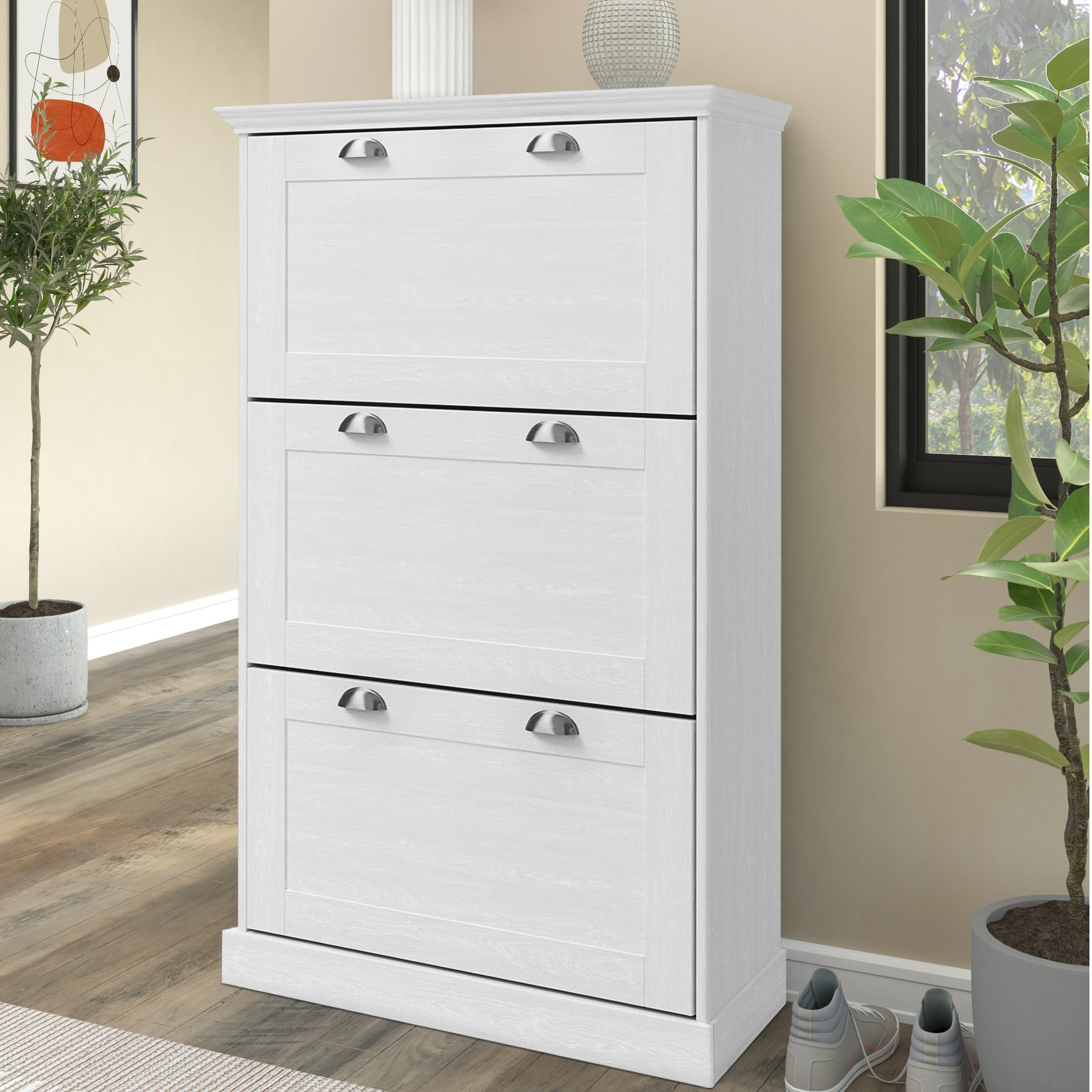 Motala Shoe storage with 3 flap doors in wood look white