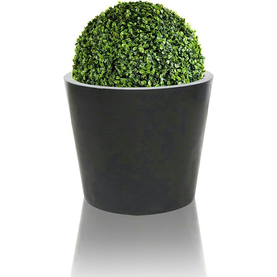 image 1 of Primrose Black Polystone Patio Garden Outdoor Round Planter 60cm