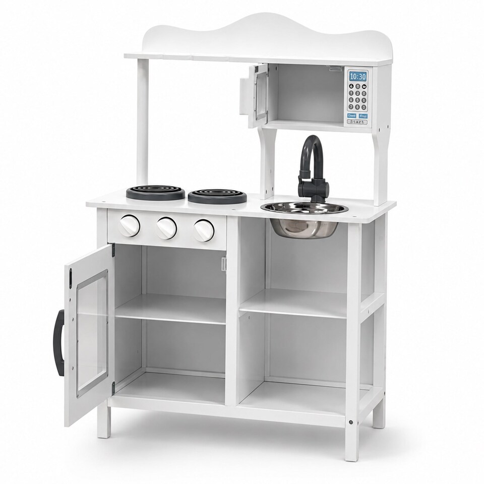image 1 of Childrens Kids Roleplay Wooden Play Kitchen Cooking Playset with Utensils