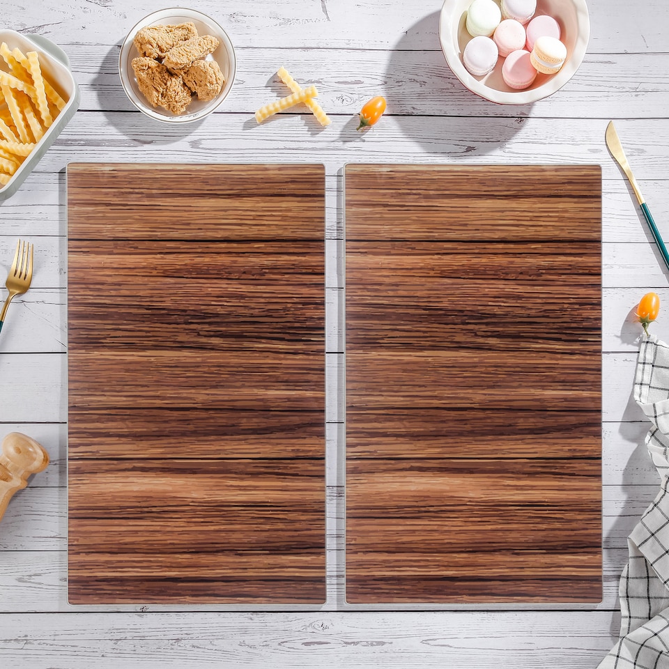 image 1 of 2 Pcs Glass Stove Cover Chopping Boards Worktop Protectors | Grey | Wood Effect | 2