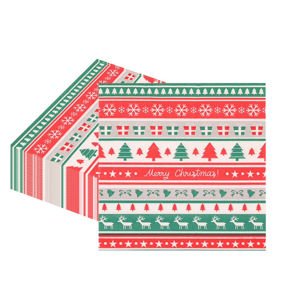 image 1 of 33cm Snowflake Reindeer Tree 2 Ply Christmas Napkins - 20 Pack