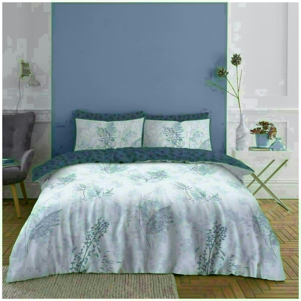 image 1 of Bluebell Floral Printed Duvet Cover Set Reversible Polycotton Beddings Grey | King