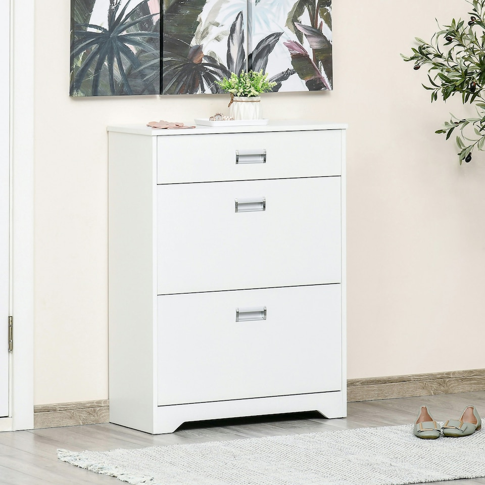 image 1 of HOMCOM Tipping Shoe Cabinet Hall Organizer with Flip Drawers for Entry 16 Pairs