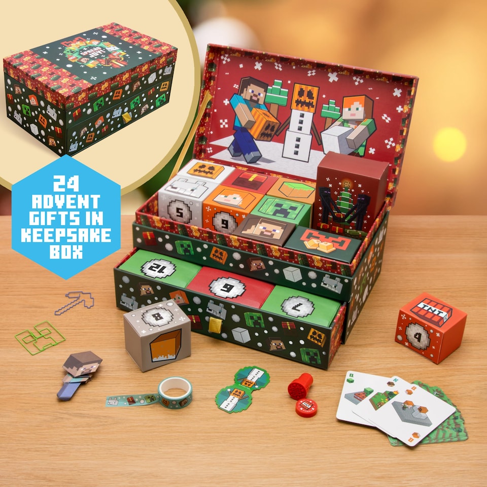 image 1 of Minecraft Keepsake Christmas Box, 24 Day Countdown with Gifts & Stationery, Official Holiday Gamer Gift, Paladone