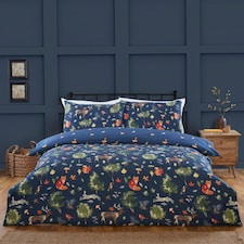 Autumn Forest Microfibre Reversible Duvet Cover Set with Pillowcase Multi | Blue | King