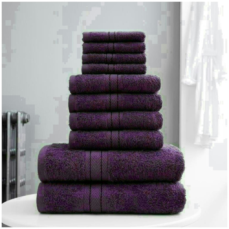image 1 of VELVETIO 10 Piece Towel Bale Set Toronto Stripe Pattern - 100% Cotton, 450 GSM Purple