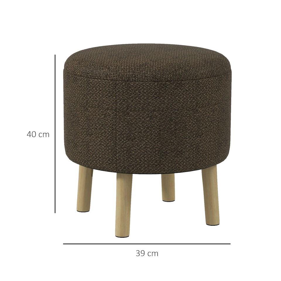 image 1 of HOMCOM Storage Ottoman, Round Stool Chair with Cushioned Top, Brown