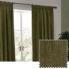 Heavy Chenille Blackout Pencil Pleat Curtain Pair | Green | Olive | 2
