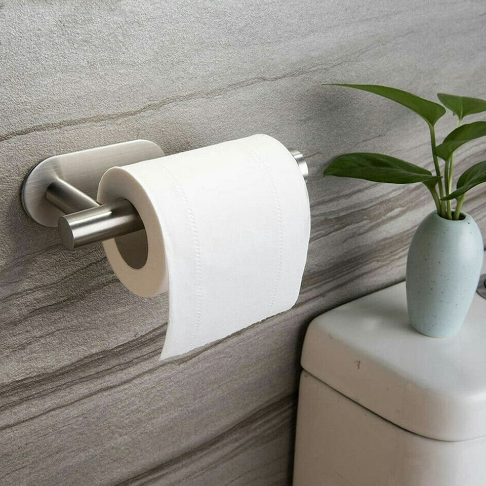 image 1 of Living and Home Modern Wall Mounted Stainless Steel Toilet Paper Roll Holder, Silver