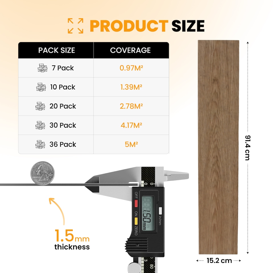 image 1 of NOVECRAFTO Self Adhesive Vinyl Floor Planks – Peel & Stick Flooring – Beige Grey Wood Effect – Easy DIY Installation – Durable & Waterproof Tiles | Brown | 1.39 sqm