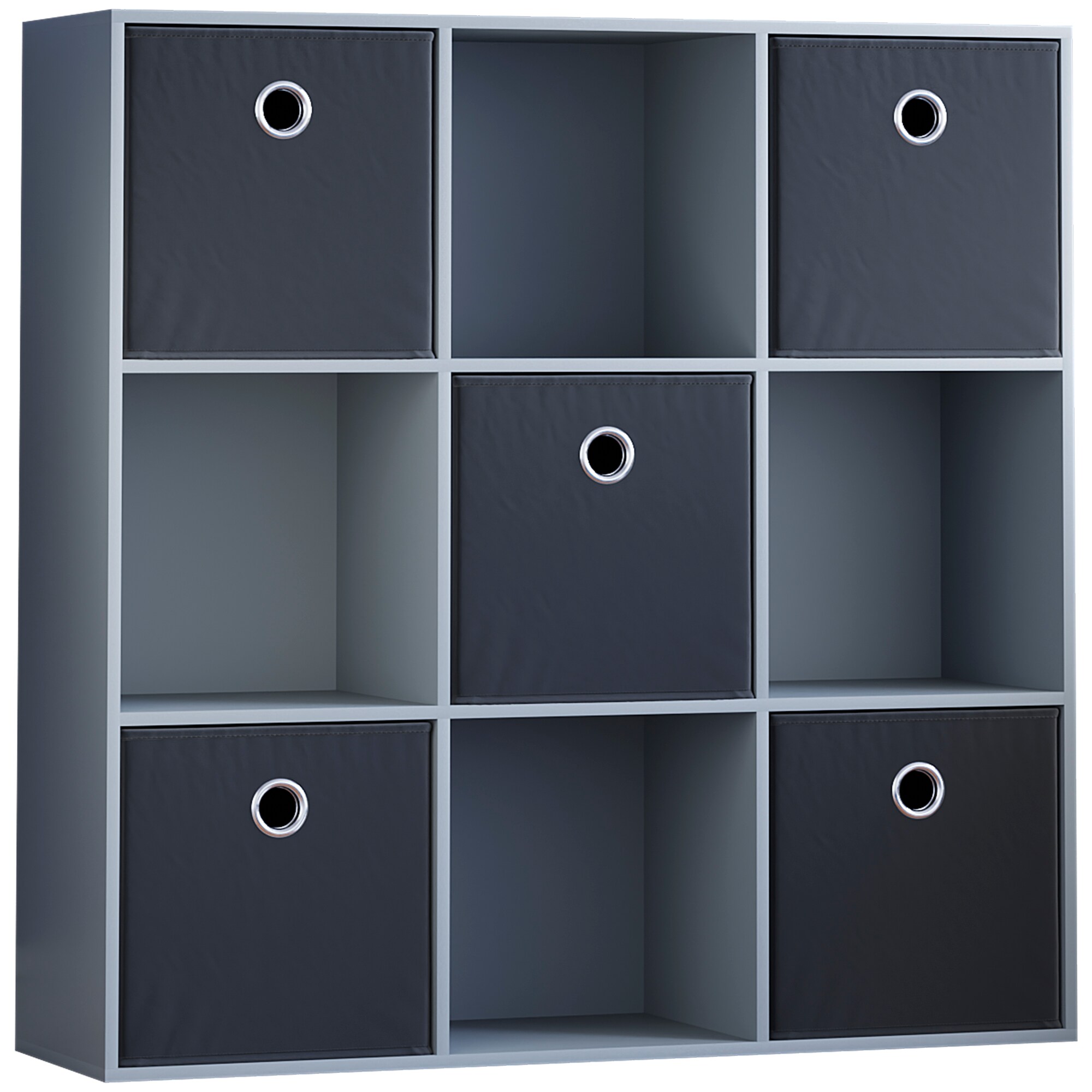 Vida Designs Durham 3x3 Cube Storage Unit, Grey & Set of 5 Black Cube Storage Baskets