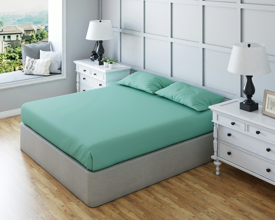 image 1 of Fitted Sheet Polycotton Plain Dyed Extra Deep 25cm Bed Linen | Green | Mint | Small Double