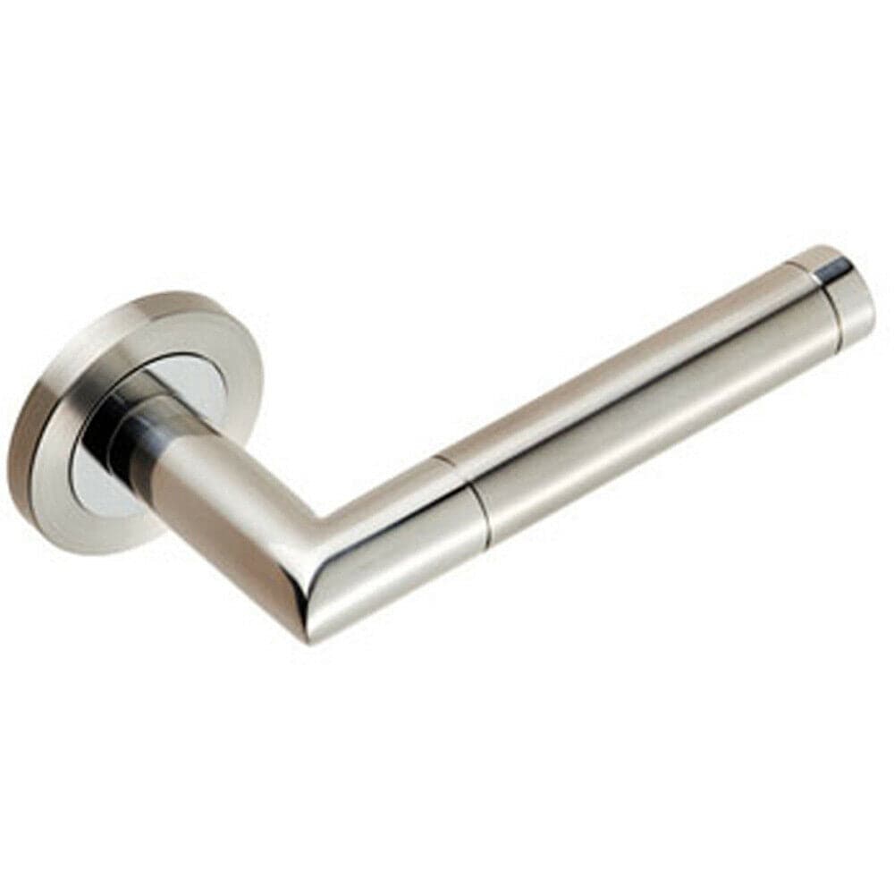 Loops PAIR Mitred Round Bar Lever Ringed Design Conceled Fix Polished Satin Steel in Metallics