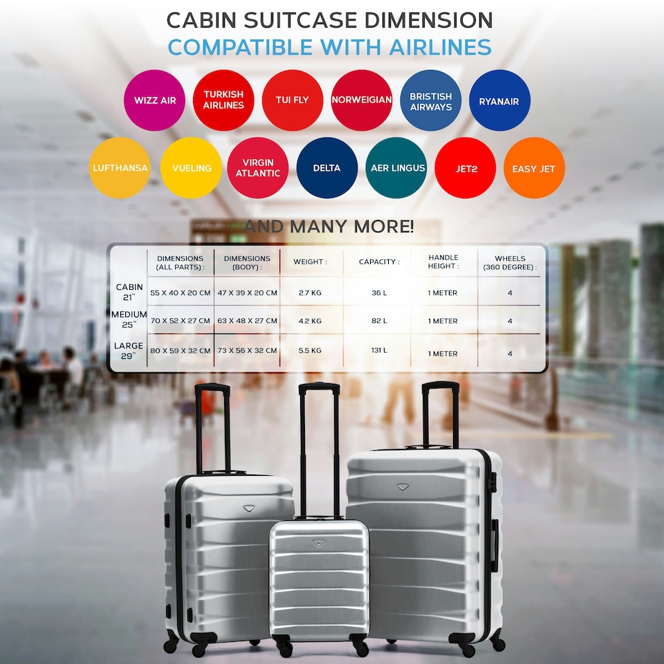 image 1 of Flight Knight Suitcase Set, Large Suitcase, Extra Large Suitcase, Cabin Suitcase 55x40x20cm - 60+ Airlines Approved - EasyJet, Jet2, Ryanair Priority Carry On | Blue | Navy | Large