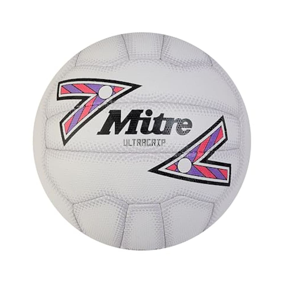 image 1 of Mitre Ultragrip Netball | All Conditions Ball | Popular Style | Durable Design, White/Black/Purple, 4