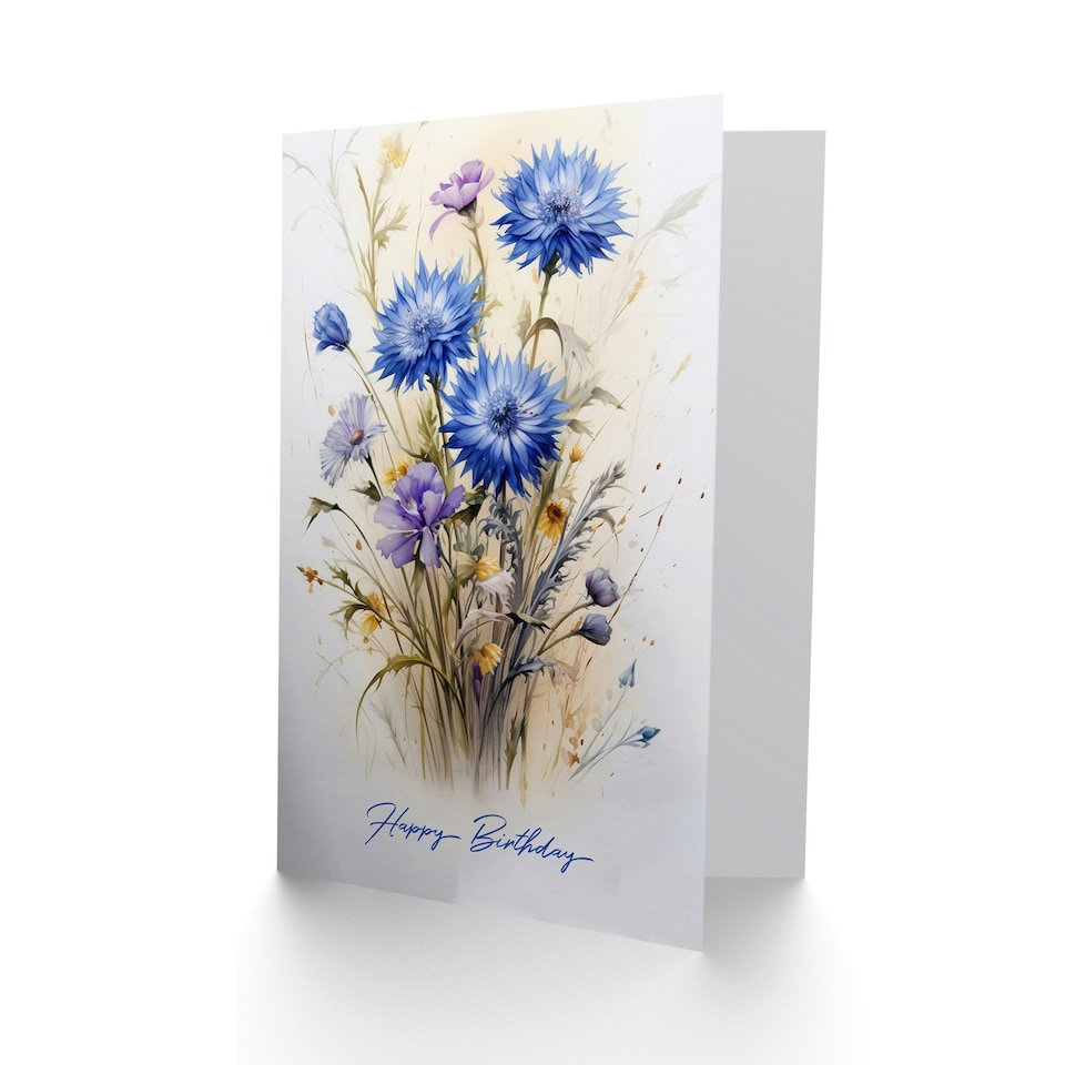 image 1 of Cornflower Wildflower Bouquet Her Birthday Card