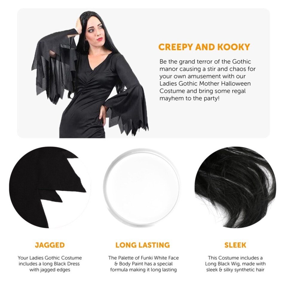 image 1 of Gothic Mother Costume - Dress, Wig & Face Paint | Black | L