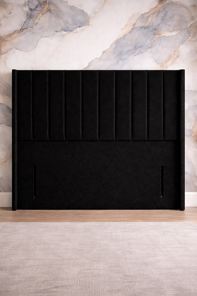 image 1 of Black Plush Panel Wing 54inch Floorstanding 6FT Headboard
