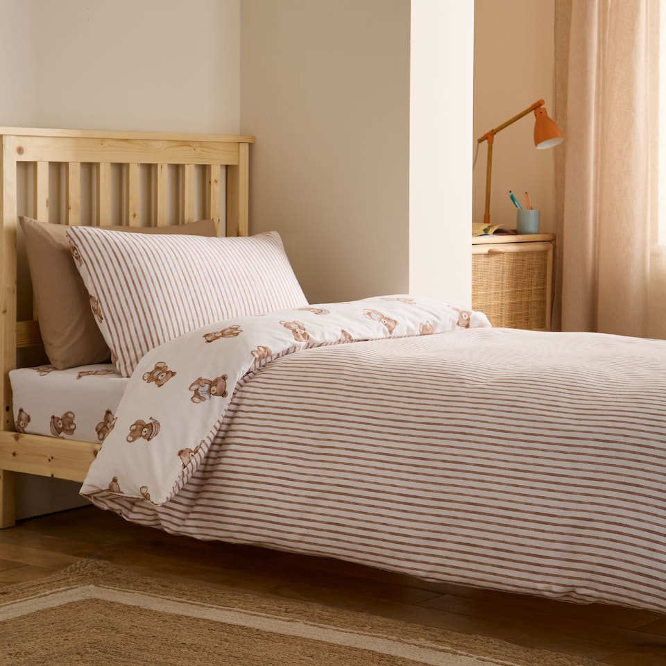 image 1 of Catherine Lansfield Brushed Teddy Bear Cotton Reversible Duvet Cover Set