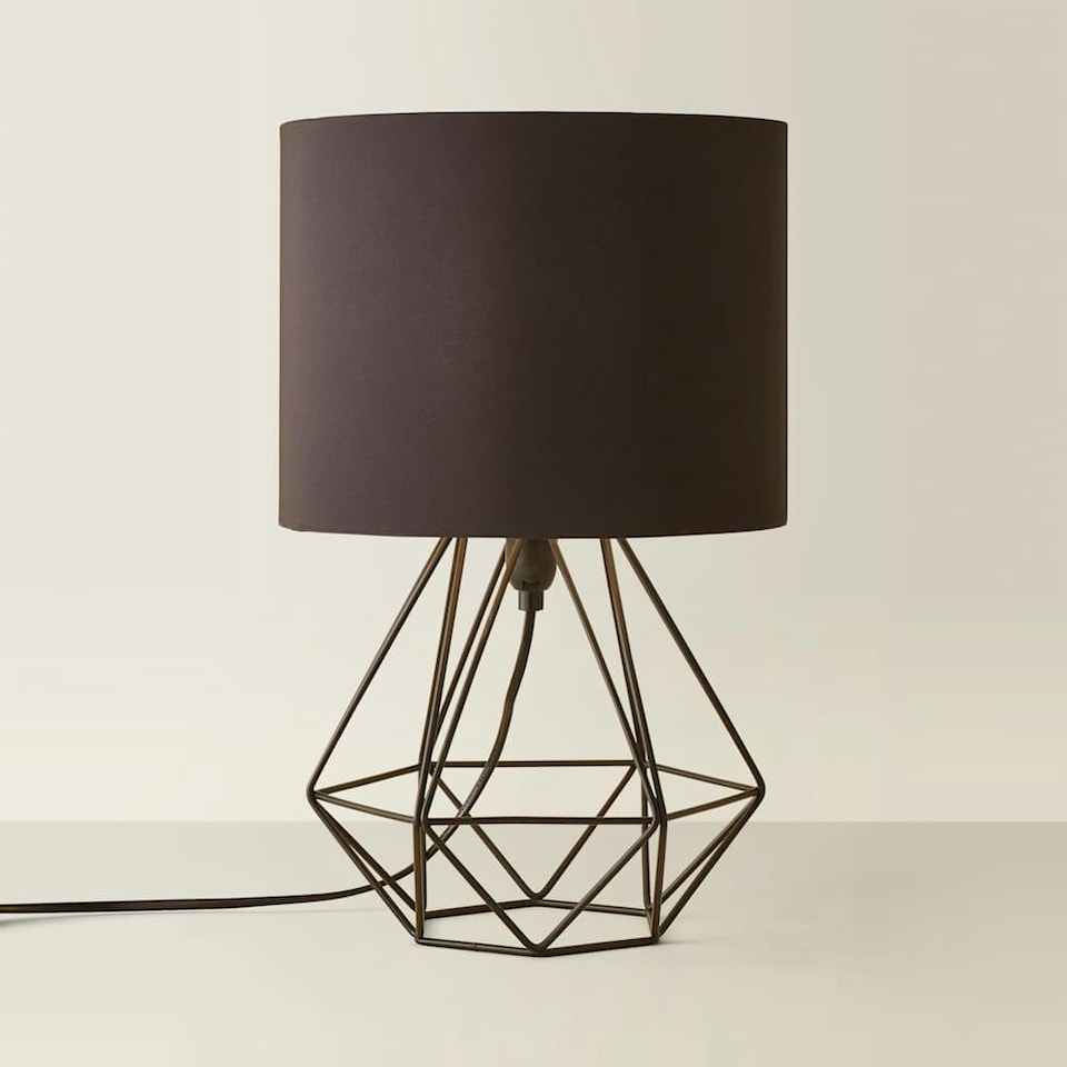 image 1 of ValueLights Modern Black Metal Basket Cage Bed Side Table Lamp With Black Fabric Shade