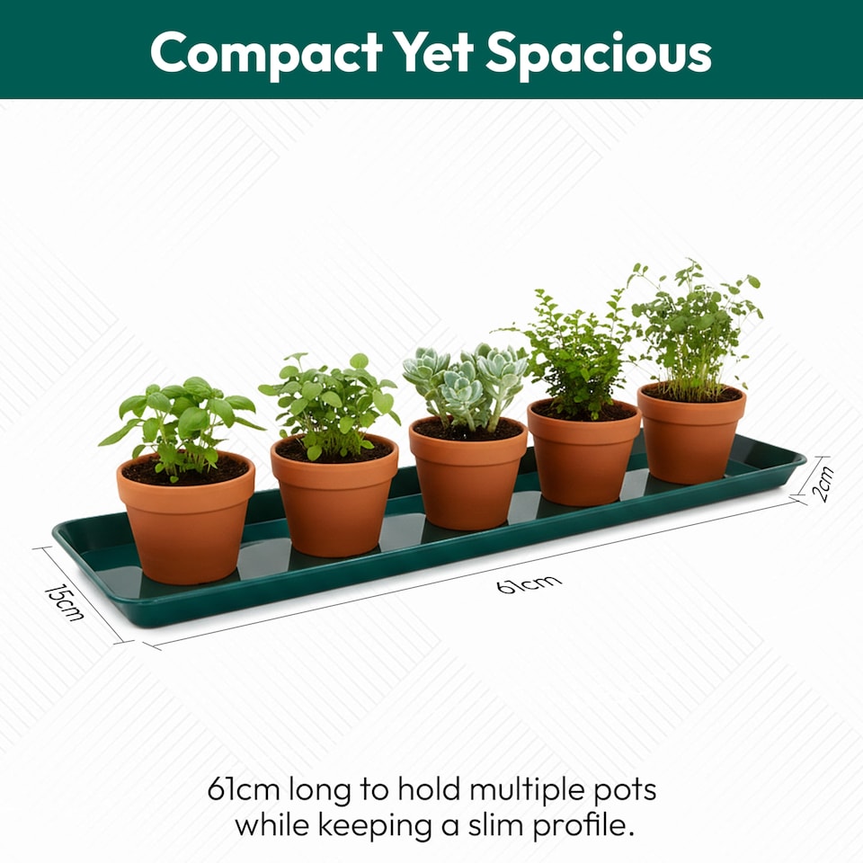 image 1 of 61cm Medium Windowsill Plant Tray Plastic Drip Tray for Indoor Outdoor Plant Pots Pack of 7
