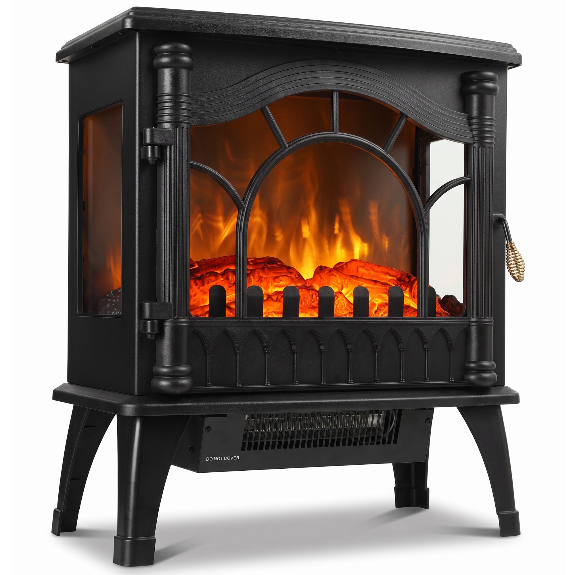 Homcom 3-sided Glass Electric Fire Fan Heater With Flame Effect, Black, Black