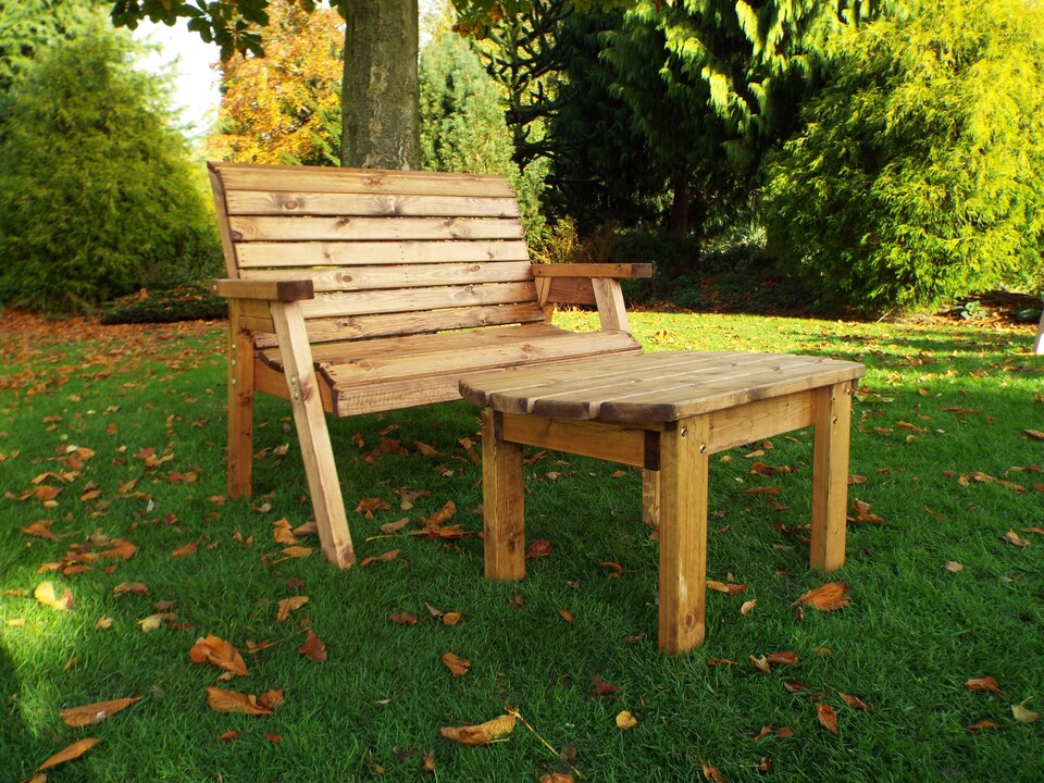 image 1 of Hand Made 2 Seater Chunky Rustic Wooden Garden Furniture Bench With Coffee Table